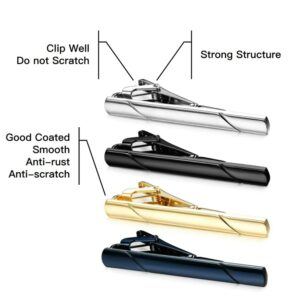 MOZETO Tie Clips for Men, Black Gold Blue Silver Tie Bar Set for Regular Ties, Luxury Box Gift Ideas