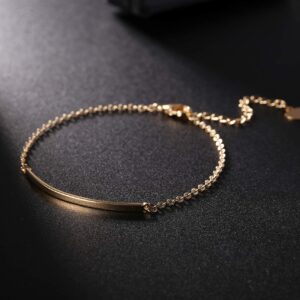 Dainty Gold Bar Bracelet for Women Simple Delicate 18K Gold Plated Chain Handmade Minimalist Jewelry