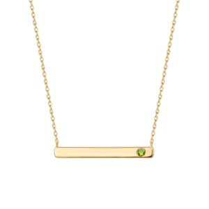 pavoi 14k gold plated crystal birthstone bar necklace | dainty necklace | gold necklaces for women | august peridot