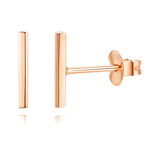 Lavishe Dainty Mini Bar Stud Earrings for Women 14K Rose Gold Plated 925 Sterling Silver Hypoallergenic Everyday Jewelry