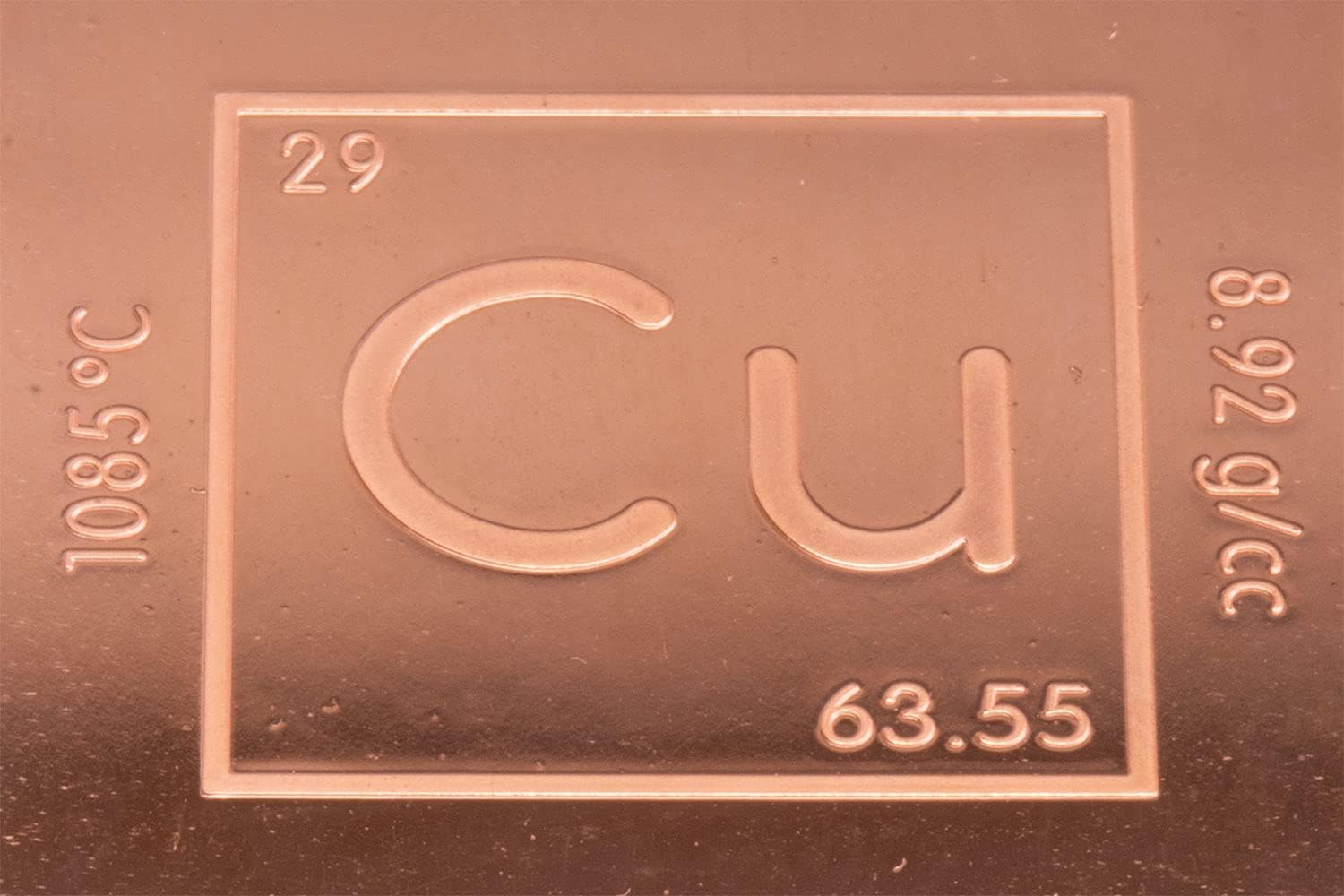 1 Kilo .999 Pure Copper Bar Bullion with Element Design - Unique Metals