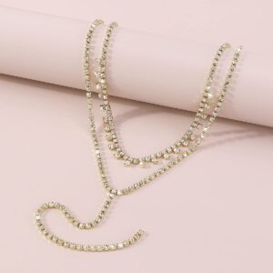 Missgrace 2 Tier Sexy Bar Nightclubs Necklaces Gold Y Long Rhinestones Love Choker Necklace Sparkly Jewerly Wedding Party Prom Bar Necklace Accessories for Women (Gold)