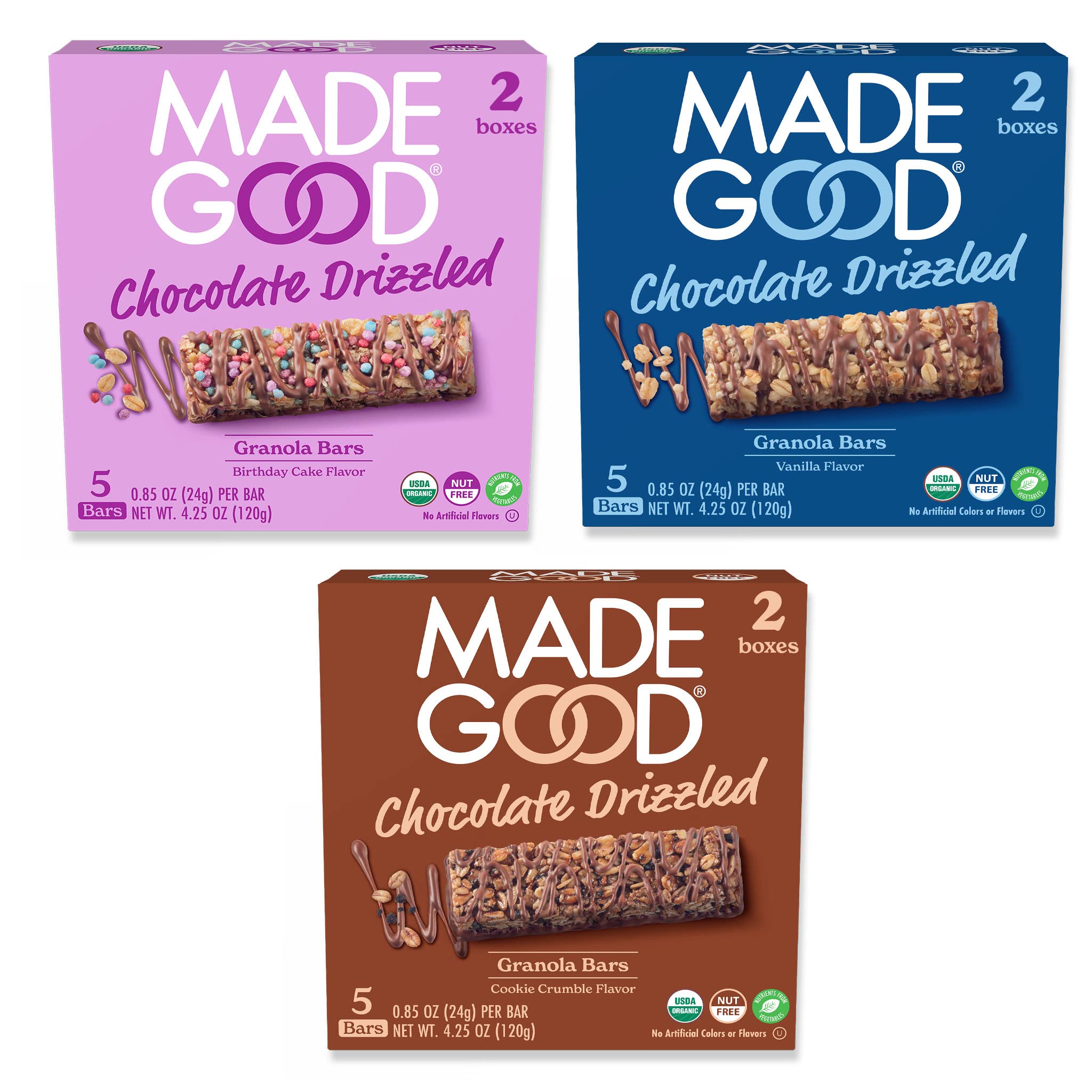 MadeGood Variety Pack Chocolate Drizzled Granola Bars (30 Bars - 0.85 Oz Each) Gluten Free and Organic Snacks