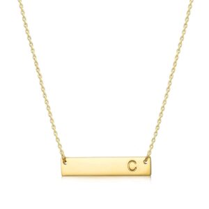 momol bar pendant initial necklace, 18k gold plated stainless steel bar necklace dainty delicate initial necklace simple personalized name letter c necklace for women