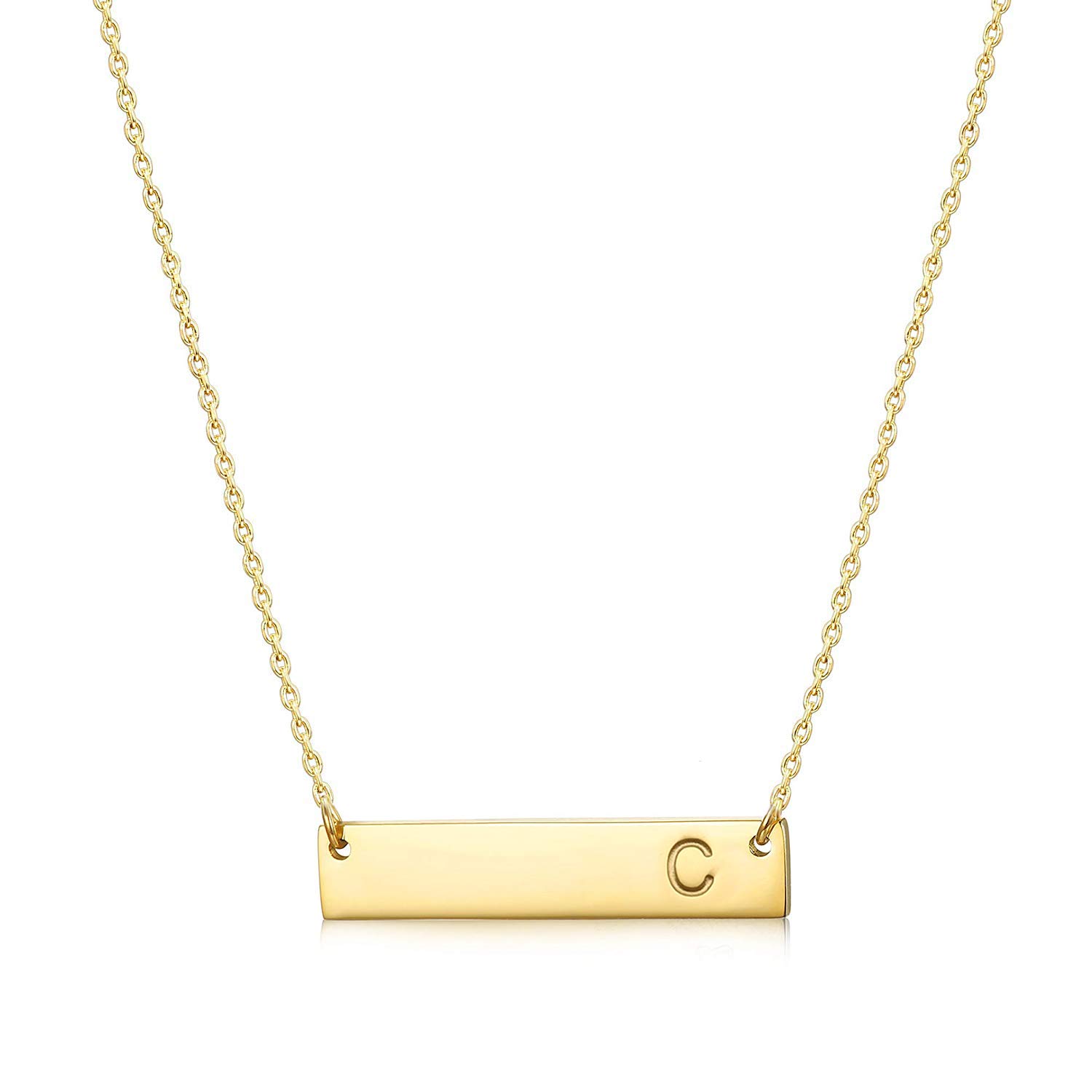 MOMOL Bar Pendant Initial Necklace, 18K Gold Plated Stainless Steel Bar Necklace Dainty Delicate Initial Necklace Simple Personalized Name Letter C Necklace for Women