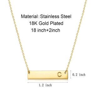 MOMOL Bar Pendant Initial Necklace, 18K Gold Plated Stainless Steel Bar Necklace Dainty Delicate Initial Necklace Simple Personalized Name Letter C Necklace for Women