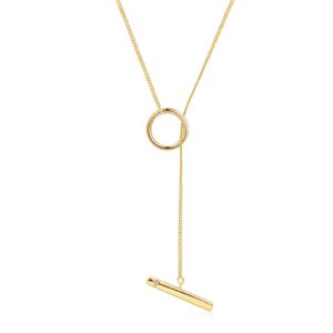 Lynwei Gold Lariat Necklace 18K Gold Plated Y Necklace Gold for Women Circle Bar Necklace Trendy Hypoallergenic Jewelry Christmas Gift