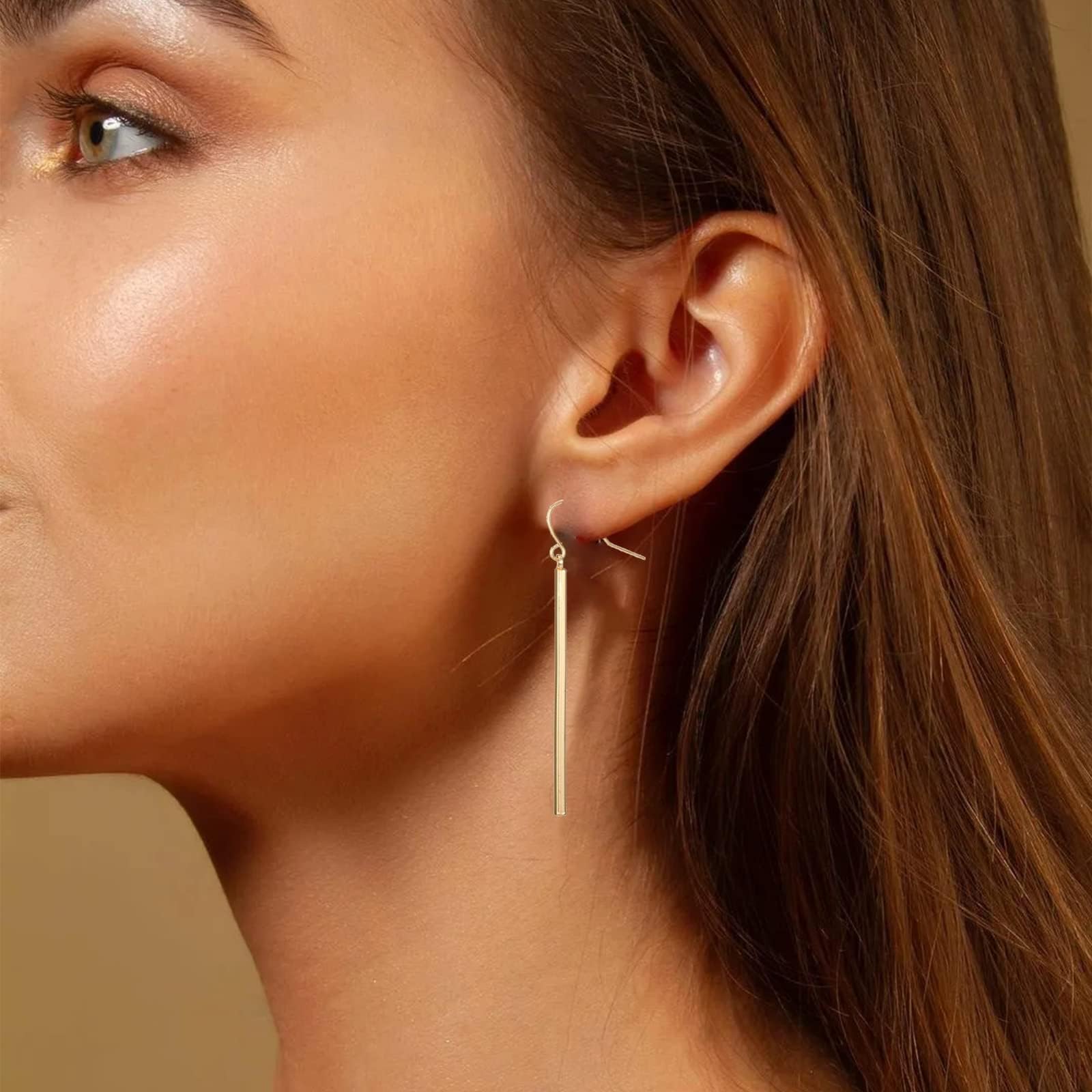Dcfywl731 Gold Earrings for Women Dangle Long Vertical Bar Drop Dangle Earring Minimal Geometric jewelry for Womens