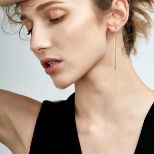 Dcfywl731 Gold Earrings for Women Dangle Long Vertical Bar Drop Dangle Earring Minimal Geometric jewelry for Womens