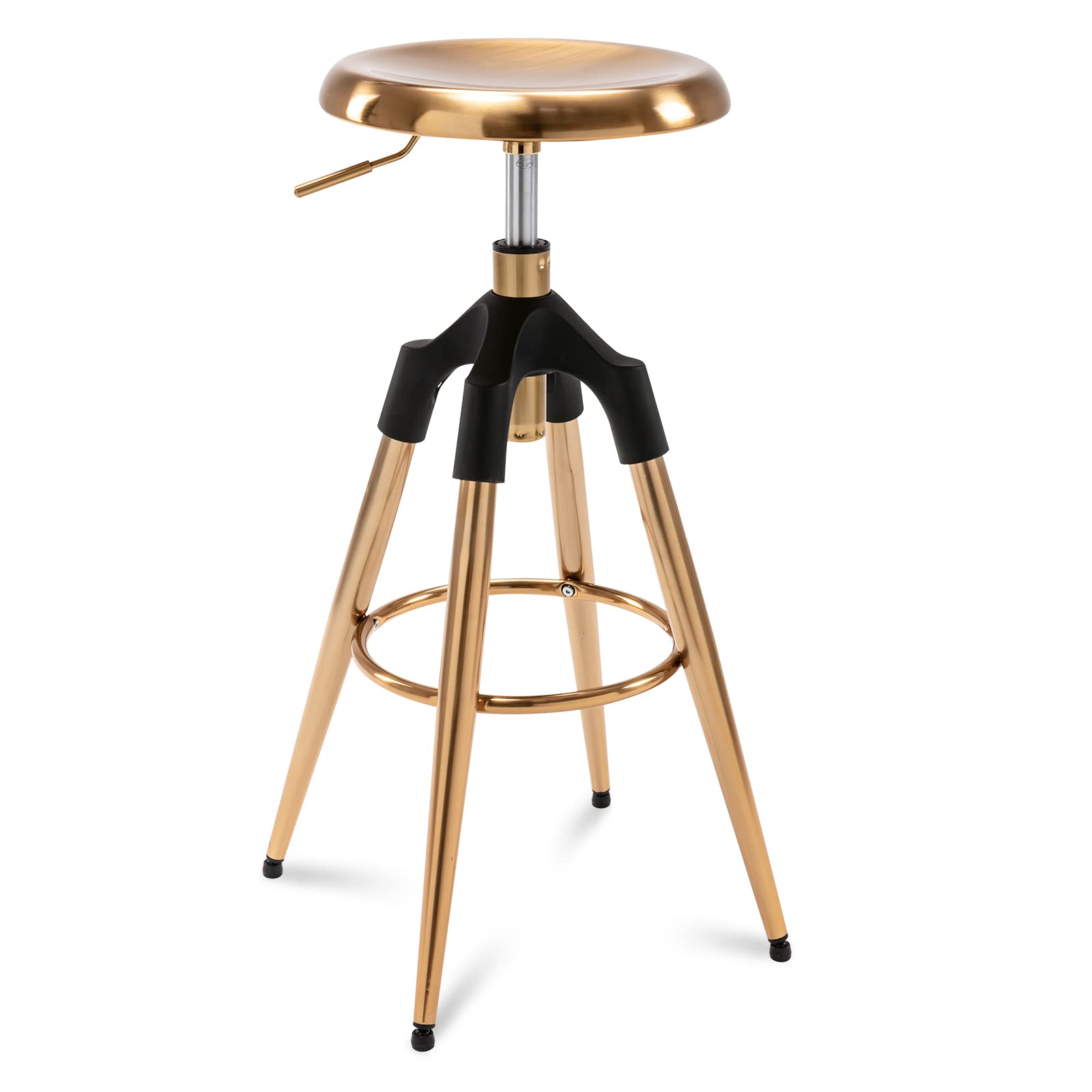 Brage Living 29-32.5 Inch Industrial Adjustable Bar Stool, Swivel Round Seat Metal Barstool with Legs, Backless Heavy Duty Airlift Bar Chair for Kitchen Dining Pub Cafe (Gold)