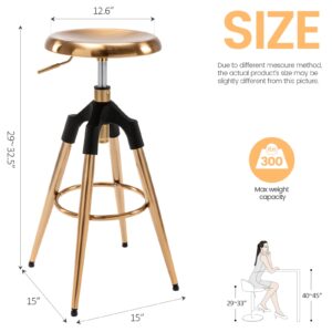 Brage Living 29-32.5 Inch Industrial Adjustable Bar Stool, Swivel Round Seat Metal Barstool with Legs, Backless Heavy Duty Airlift Bar Chair for Kitchen Dining Pub Cafe (Gold)