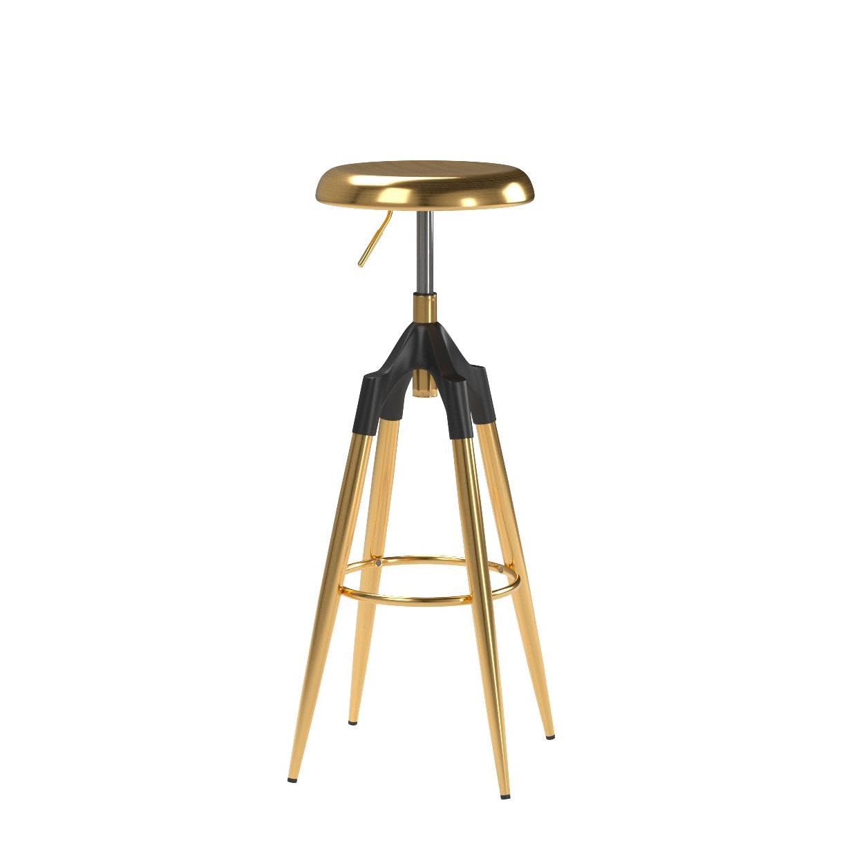 Brage Living 29-32.5 Inch Industrial Adjustable Bar Stool, Swivel Round Seat Metal Barstool with Legs, Backless Heavy Duty Airlift Bar Chair for Kitchen Dining Pub Cafe (Gold)