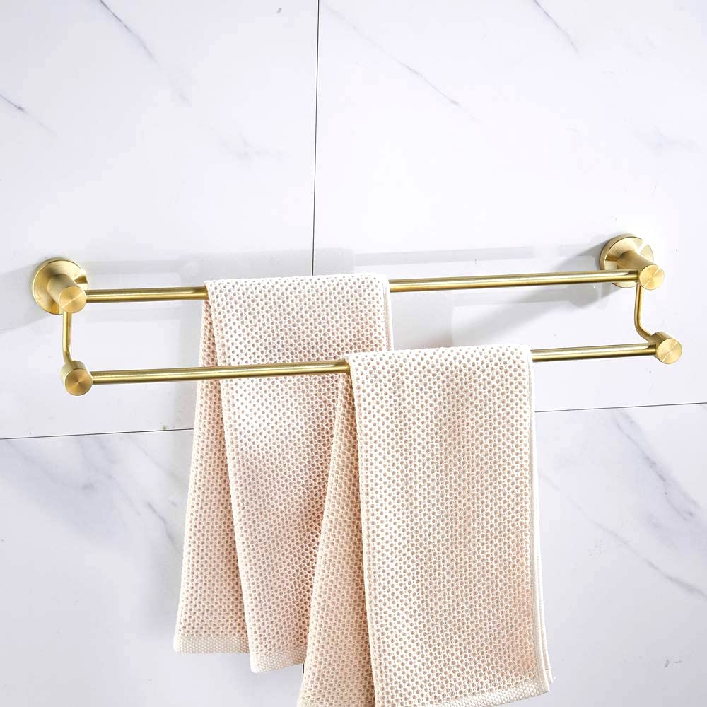 BATHSIR Brushed Gold Towel Rack, 24 Inch Double Towel Bar Wall Mounted Bathroom Towel Holder Hanger Stainless Steel