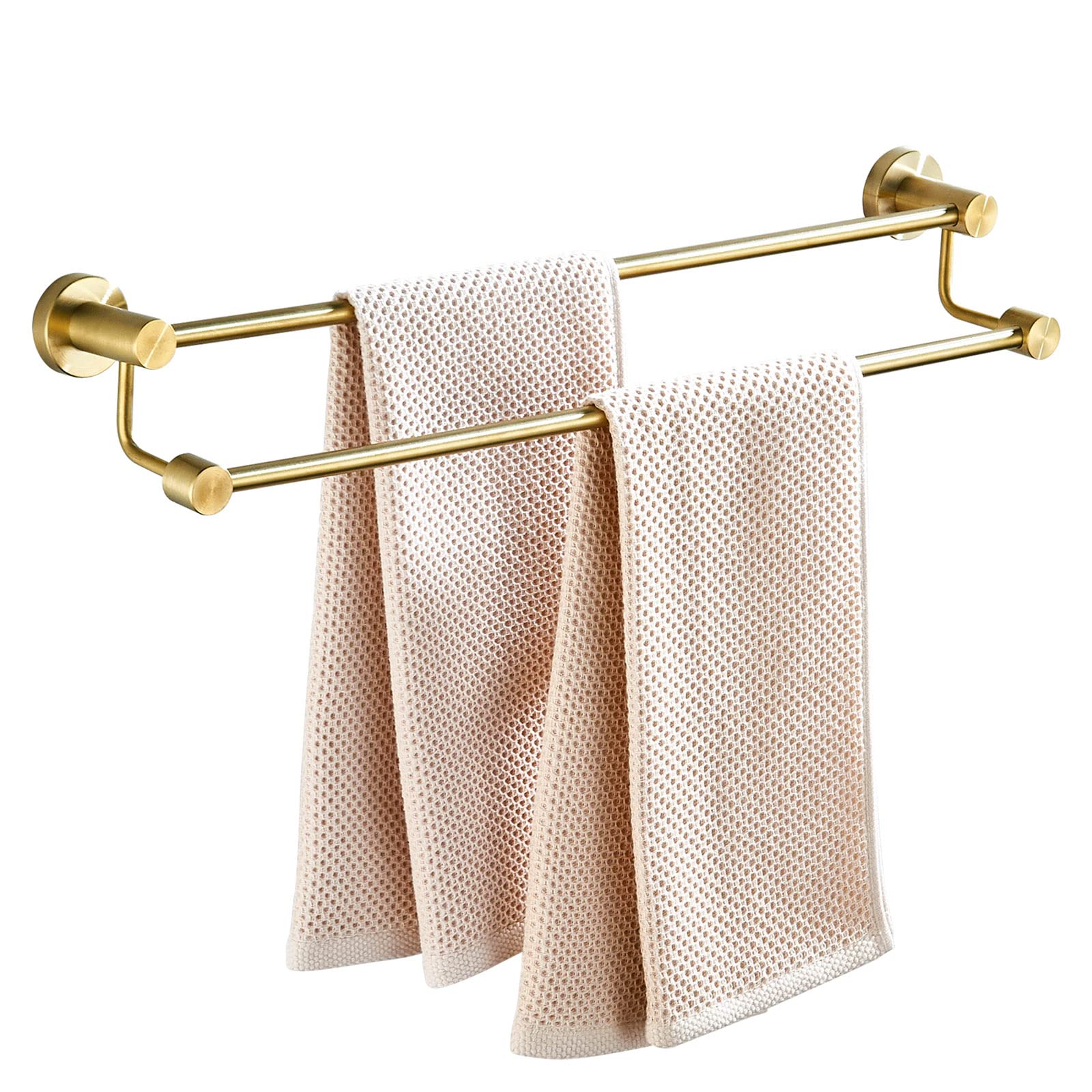 BATHSIR Brushed Gold Towel Rack, 24 Inch Double Towel Bar Wall Mounted Bathroom Towel Holder Hanger Stainless Steel