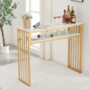 GOLASON Gold Bar Table, High Top Pub Tables for Kitchen, Modern Dinning Table with Open Storage Shelf, Liquor Bar Unit for Living Room (Not Included Chairs, 47”W)