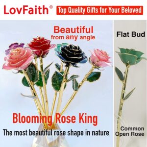 LovFaith Real Rose Dipped 24K Gold, with Crystal Vase, Gift for Her mom Wife Mother Day Anniversary Valentines Day