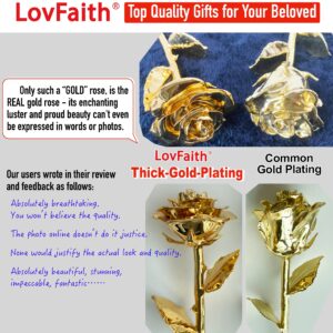 LovFaith Real Rose Dipped 24K Gold, with Crystal Vase, Gift for Her mom Wife Mother Day Anniversary Valentines Day