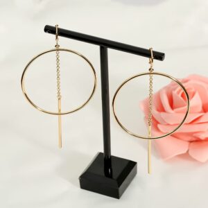 14k Gold Hoops Earrings for Women, High Polished Dangly Bar earrings Cute and Aesthetic Women Girls