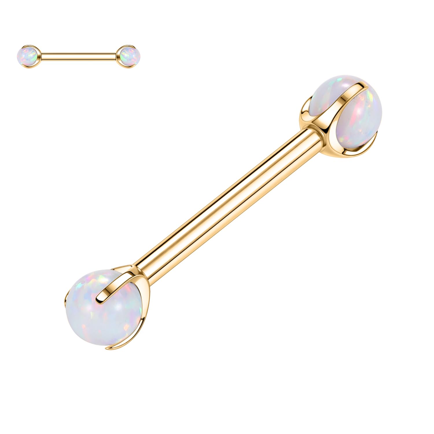 PEAKLINK G23 Titanium Nipple Barbell Gold Nipple Bars 14G Nipple Jewelry Internally Threaded Nipple Rings Claws Holding White Opal Nipple Ring Nipple Body Piercing Jewelry for Women 18mm