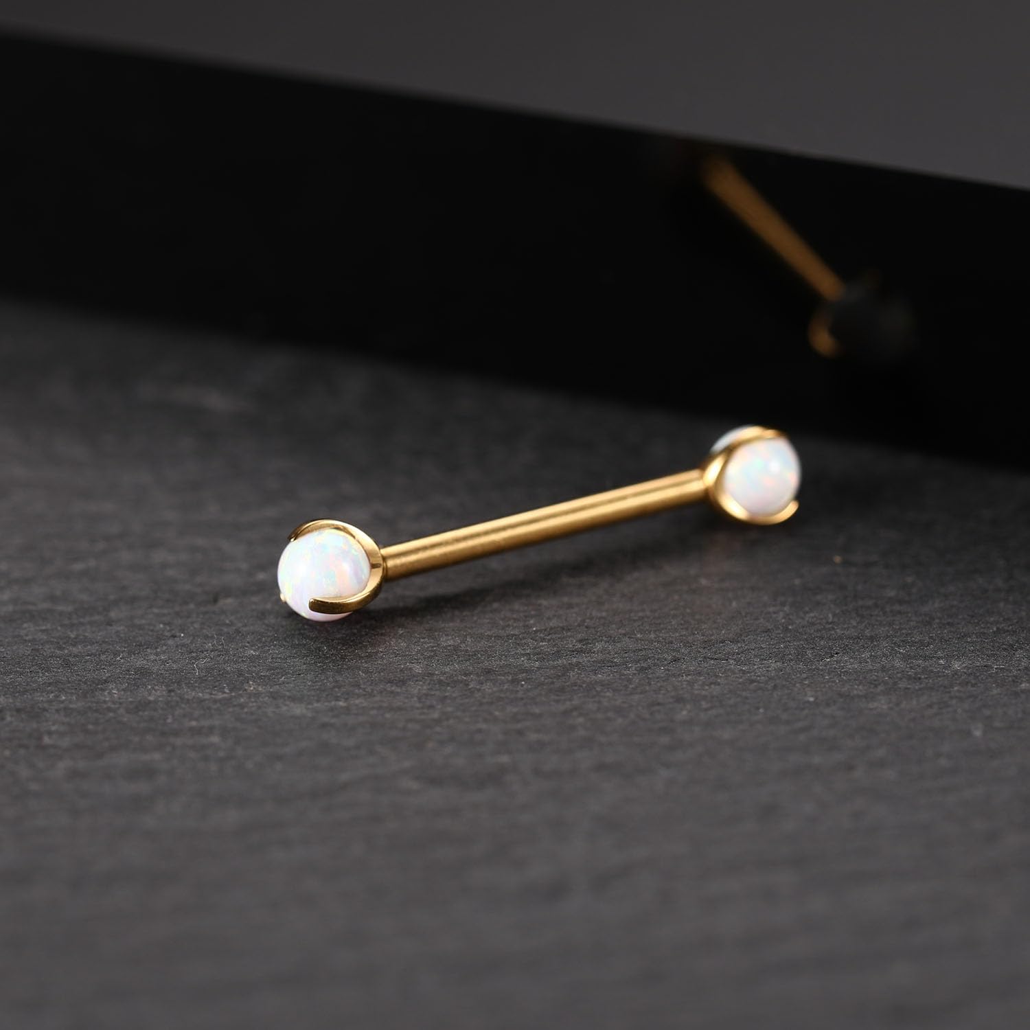 PEAKLINK G23 Titanium Nipple Barbell Gold Nipple Bars 14G Nipple Jewelry Internally Threaded Nipple Rings Claws Holding White Opal Nipple Ring Nipple Body Piercing Jewelry for Women 18mm