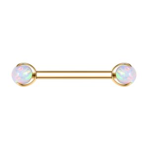 PEAKLINK G23 Titanium Nipple Barbell Gold Nipple Bars 14G Nipple Jewelry Internally Threaded Nipple Rings Claws Holding White Opal Nipple Ring Nipple Body Piercing Jewelry for Women 18mm