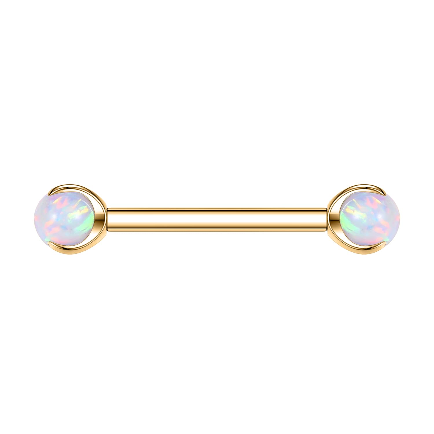 PEAKLINK G23 Titanium Nipple Barbell Gold Nipple Bars 14G Nipple Jewelry Internally Threaded Nipple Rings Claws Holding White Opal Nipple Ring Nipple Body Piercing Jewelry for Women 18mm