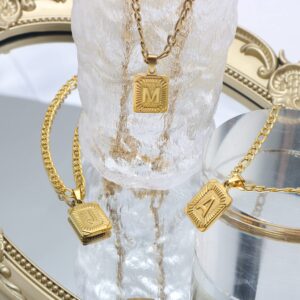 JoycuFF Layered Necklace for Women Gold Trendy Jewelry for Teen Girls Aesthetic Figaro Chain Birthday Gifts for Best Friends Initial Necklace Letter M Pendent 18K Gold Plated