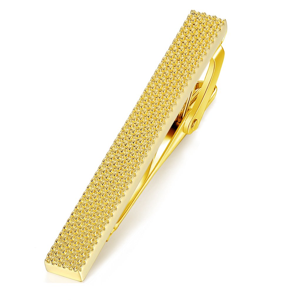 HONEY BEAR Mens Tie Clips Bar Normal Size Steel for Business Wedding Gift 5.4cm Gold