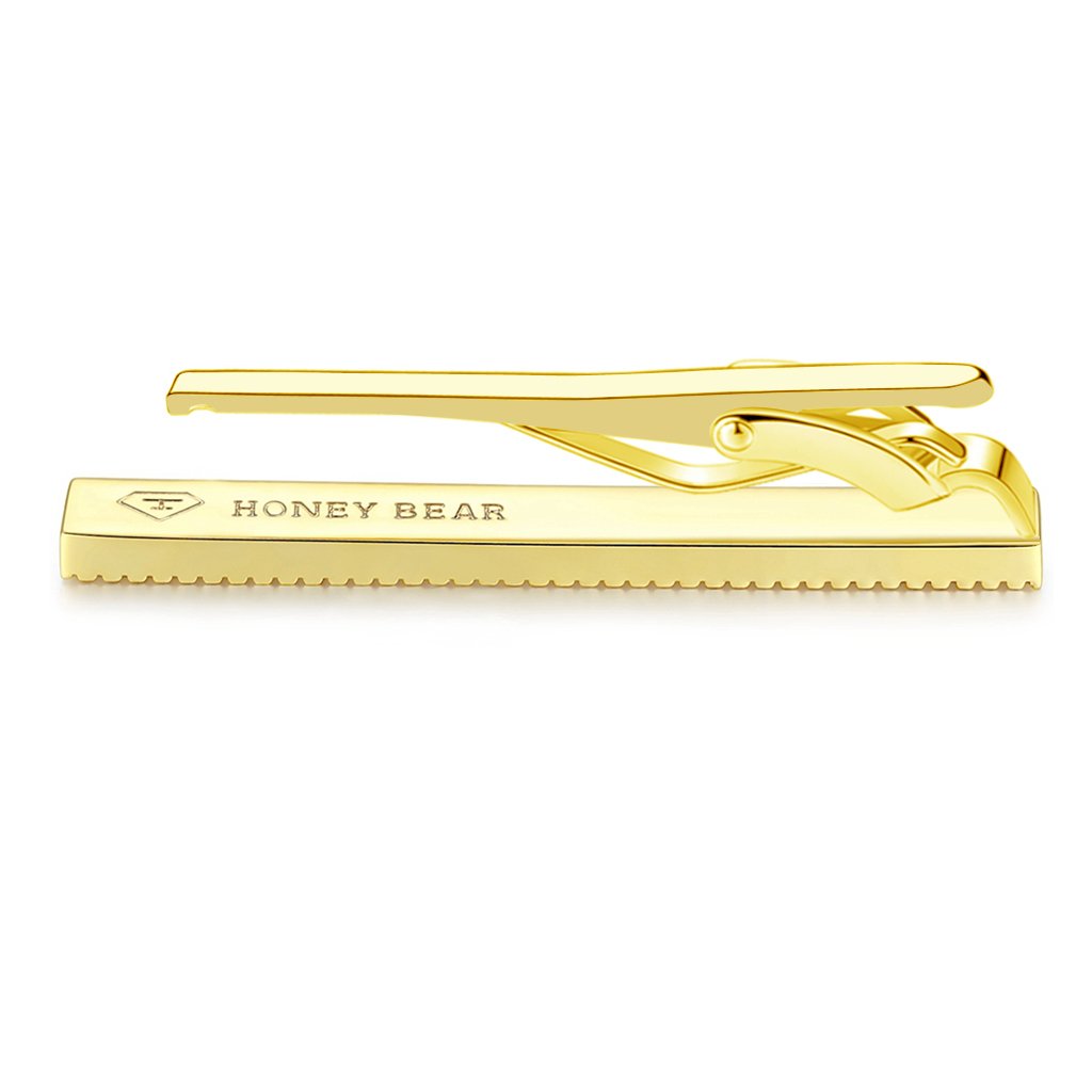 HONEY BEAR Mens Tie Clips Bar Normal Size Steel for Business Wedding Gift 5.4cm Gold