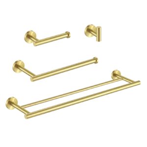 kes brushed gold bathroom hardware set 4-piece 24 inch double towel bar toilet paper holder hand towel holder robe hook stainless steel, la20bz-43