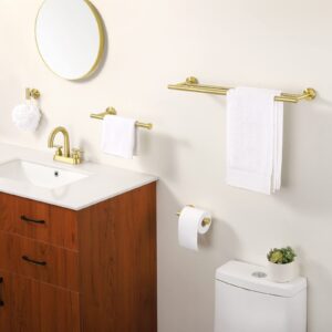 KES Brushed Gold Bathroom Hardware Set 4-Piece 24 Inch Double Towel Bar Toilet Paper Holder Hand Towel Holder Robe Hook Stainless Steel, LA20BZ-43