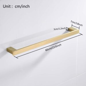 BATHSIR 24 Inch Brushed Gold Towel Bar, Gold Towel Rack Bathroom Towel Holder Square Wall Mounted Stainless Steel