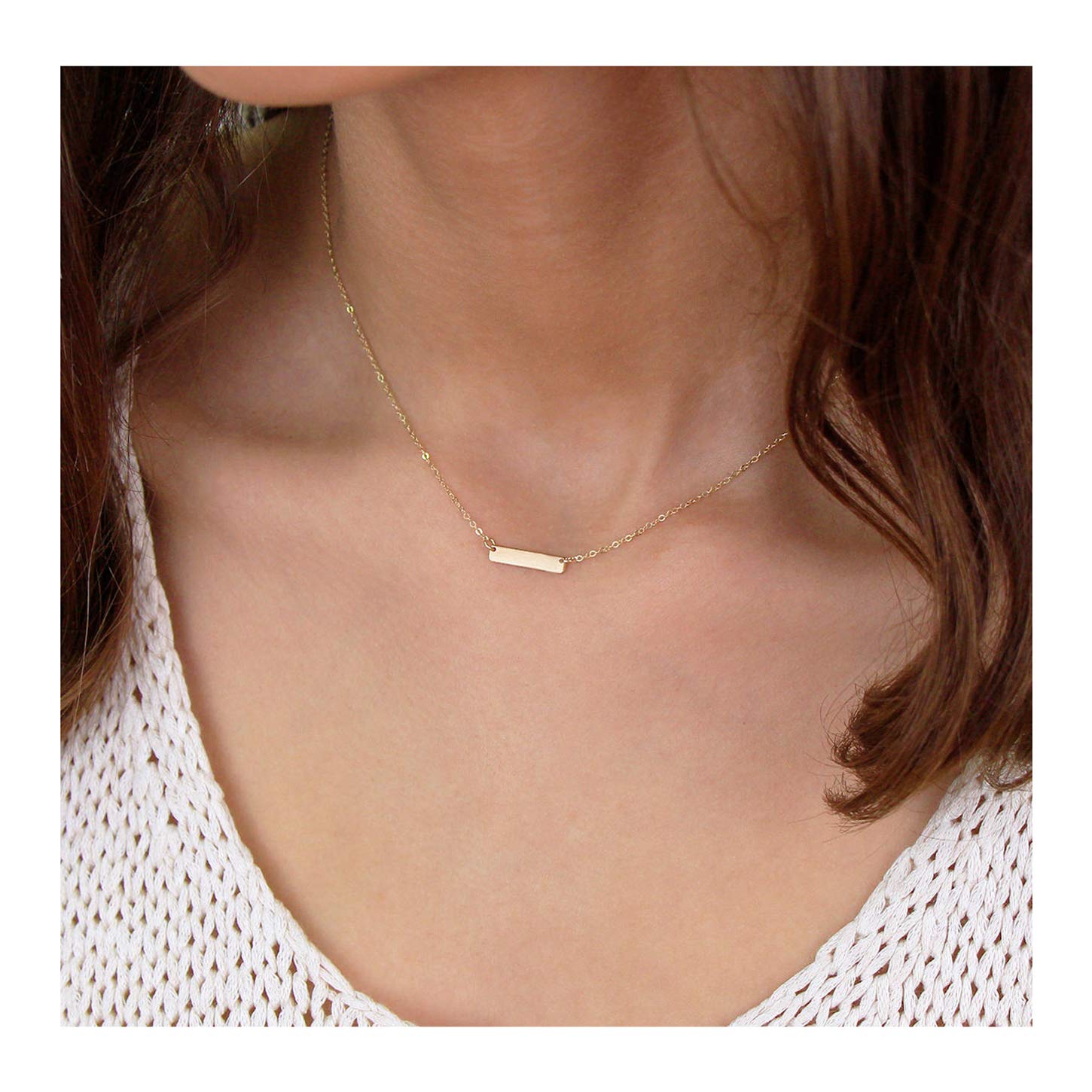 itianxi Gold Dainty Bar Necklace for Women,14K Gold Plated Cute Tiny Horziontal/Balance Necklace,Delicate Fashion Necklace