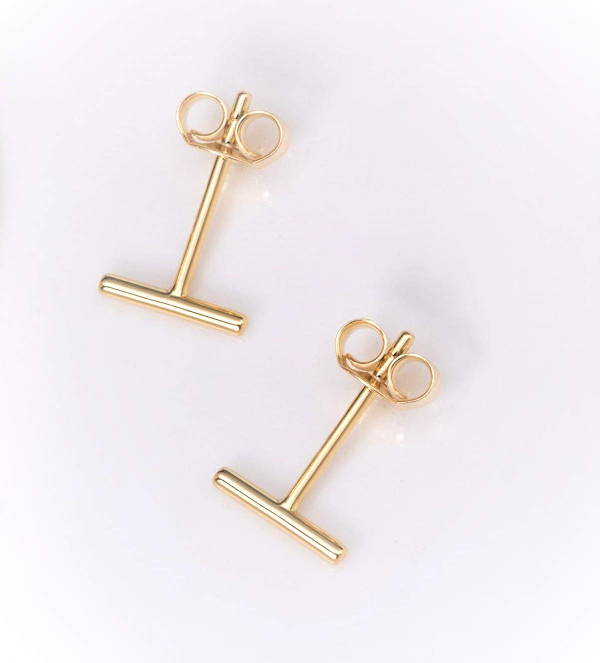 Minimalist 14k Yellow Gold Tiny Stud Bar Earrings Line Earrings Simplify Stick Earrings (yellow-gold)