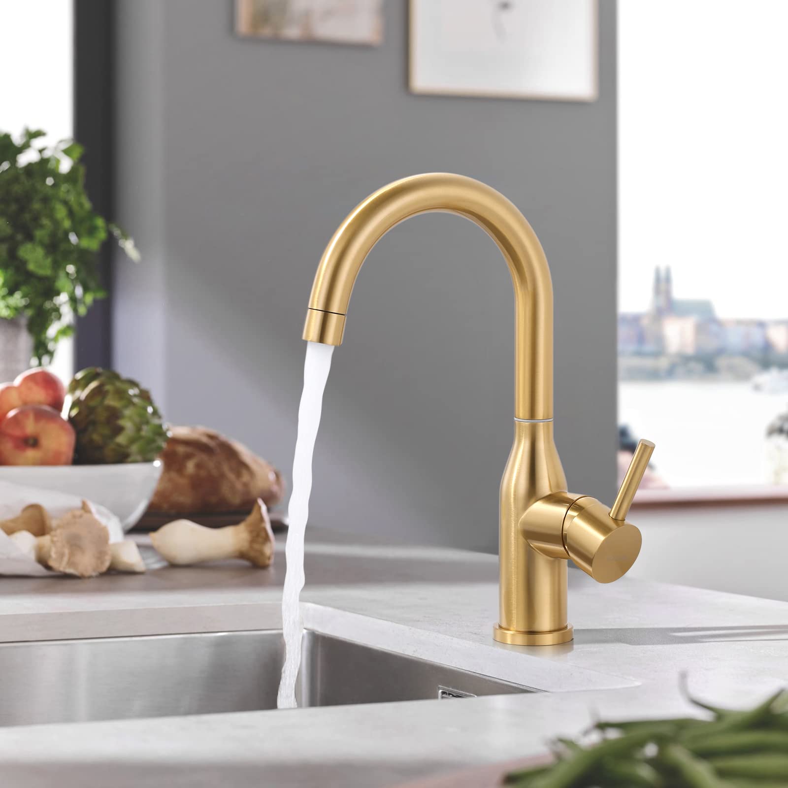 WOWOW Brushed Gold Bar Sink Faucet Single Hole Bar Faucet 1 Handle Small Kithcen Faucet for Wet Bar and RV Sink