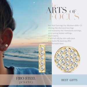 FIBO STEEL 8 Pairs Stainless Steel Star Bar Stud Earrings for Women Cute CZ Stud Earring Set Gold