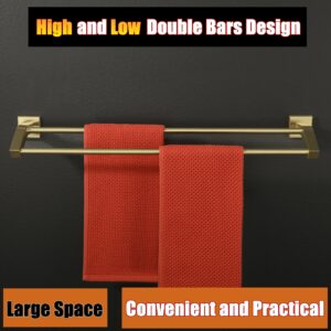 Alise Bath Double Towel Bars Towel Racks for Bathroom Lavatory,Wall Mount Towel Holder Heavy Duty SUS304 Stainless Steel Towel Hanger Towel Rail,Brushed Gold Finish,24 Inch