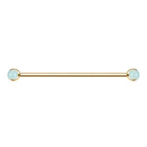 Industrial Bar 14G Industrial Earrings Surgical Steel Industrial Barbell Gold with Green Imitation Jade Industrial Piercing Jewelry Industrial Bar Piercing Body Piercing Jewelry 1 1/2 Inch 38mm