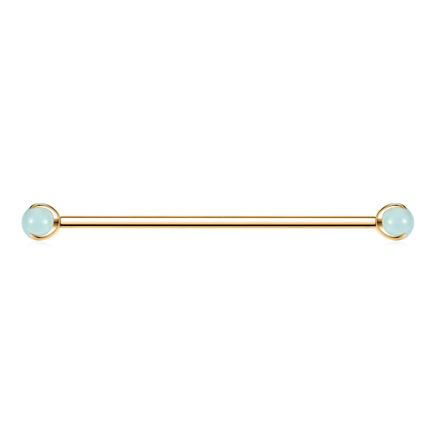 Industrial Bar 14G Industrial Earrings Surgical Steel Industrial Barbell Gold with Green Imitation Jade Industrial Piercing Jewelry Industrial Bar Piercing Body Piercing Jewelry 1 1/2 Inch 38mm