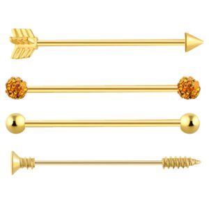 TIANCI FBYJS 4pcs 14G Industrial Barbell Cartilage Earring Body Piercing Jewelry (4pcs gold color)…