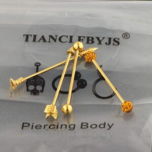 TIANCI FBYJS 4pcs 14G Industrial Barbell Cartilage Earring Body Piercing Jewelry (4pcs gold color)…