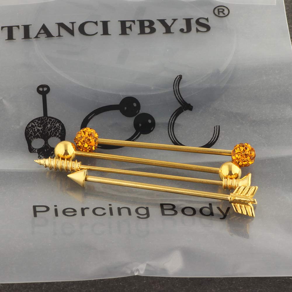 TIANCI FBYJS 4pcs 14G Industrial Barbell Cartilage Earring Body Piercing Jewelry (4pcs gold color)…