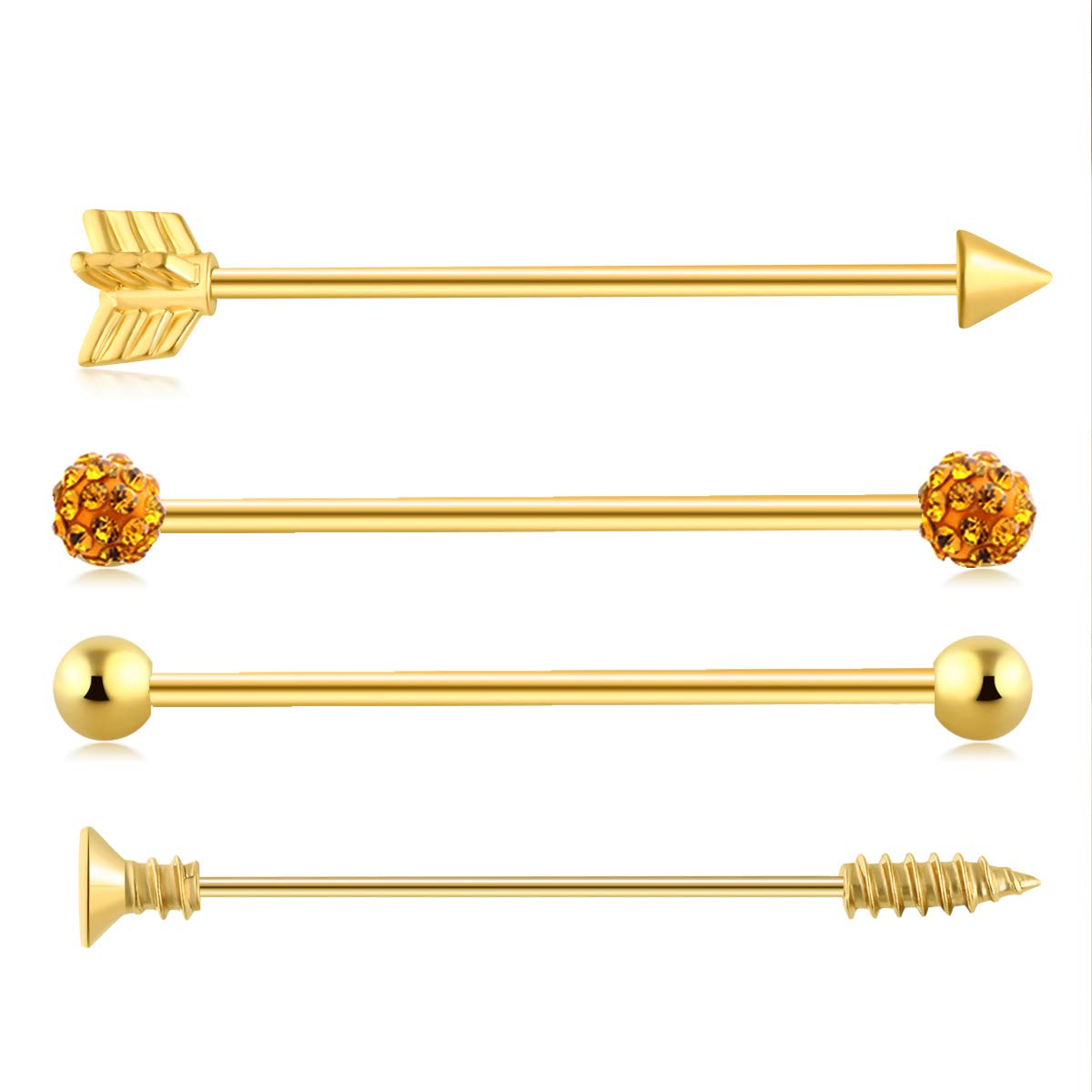 TIANCI FBYJS 4pcs 14G Industrial Barbell Cartilage Earring Body Piercing Jewelry (4pcs gold color)…