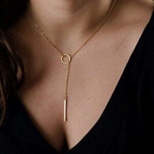 Slip Chain Choker Necklace Long Gold Necklaces for Women Trendy Long Layered Necklaces Gold Earrings and Necklaces Set for Wedding Jewelry Gold Bar Y Lariat Necklace Summer Wedding Guest Dresses Accessories