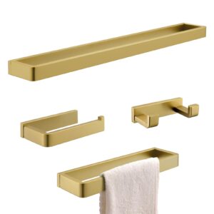 YACVCL Bathroom Hardware Set Brushed Gold 4-Piece Towel Bar Set Square Bathroom Accessories Kit Stainless Steel Wall Mounted