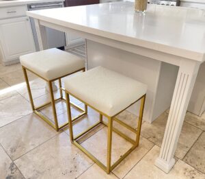 maison arts off white & gold counter height 24" bar stools set of 2 for kitchen counter modern barstools upholstered faux leather square stools backless farmhouse island chairs, 24 inch height