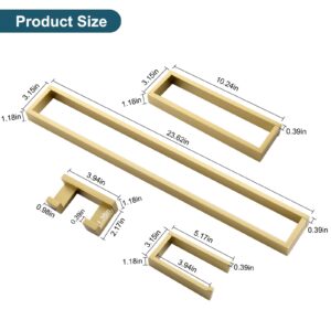TNOMS 4 Pieces Bathroom Hardware Accessories Set Modern Gold Towel Bar Set Set Towel Holder Set for Bathroom Stainless Steel Wall Mounted,23.6 Inch