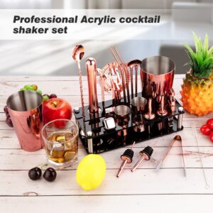 Cocktail Shaker Set, 23-Piece Boston Stainless Steel Bartender Kit with Acrylic Stand & Cocktail Recipes Booklet, Professional Bar Tools for Drink Mixing, Home, Bar, Party - Gold Rose