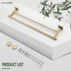 KOKOSIRI Bathroom Towel Bars Double Bath Towel Holders for Toilet Kitchen Cabinet Wall Mount 24 Inch Brushed Gold Stainless Steel B5005BG-L24