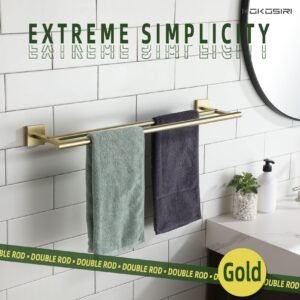 KOKOSIRI Bathroom Towel Bars Double Bath Towel Holders for Toilet Kitchen Cabinet Wall Mount 24 Inch Brushed Gold Stainless Steel B5005BG-L24